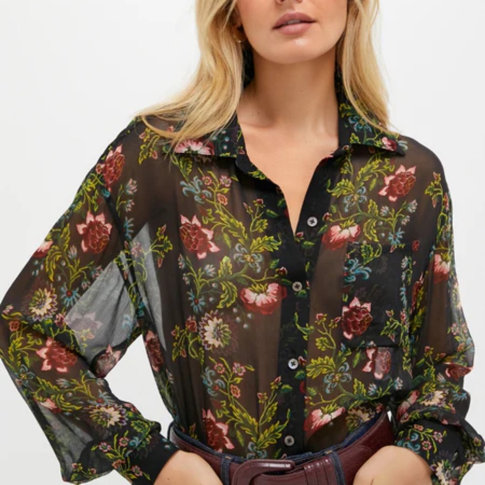 Tuckernuck Black Floral Sheer Blouse